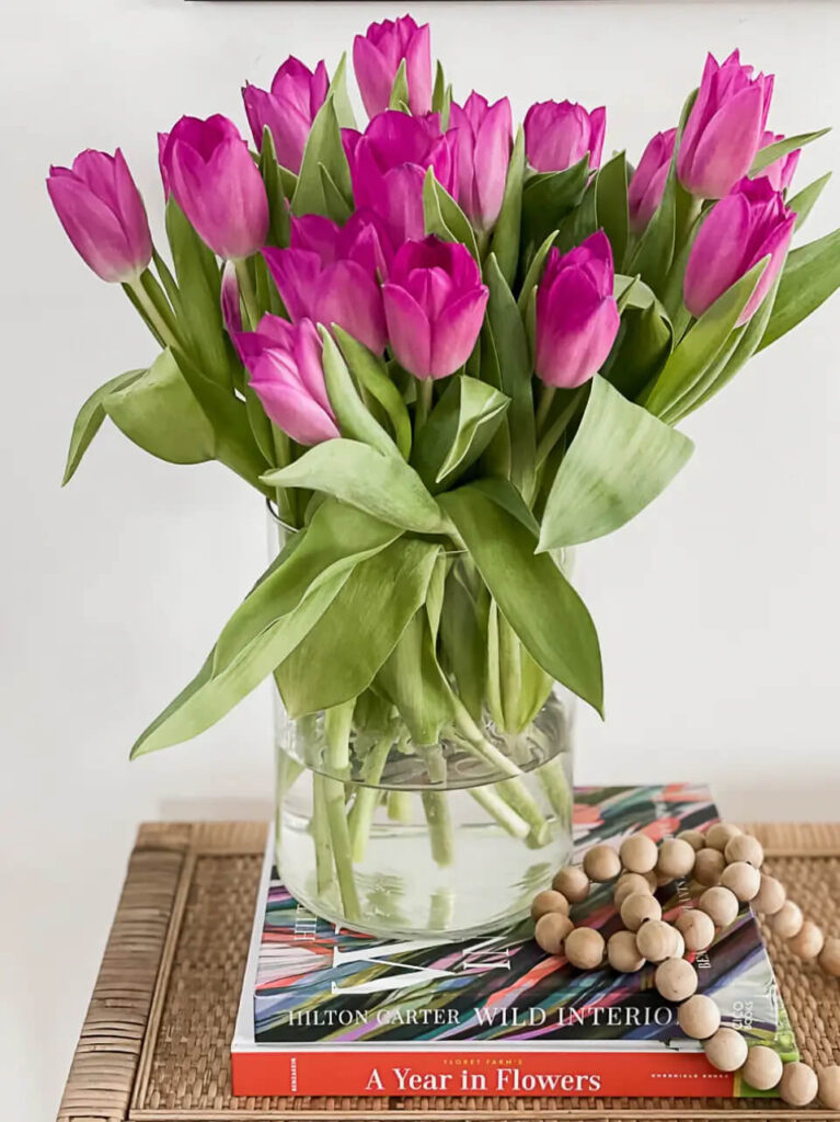 Purple tulips in a Spring Entryway.